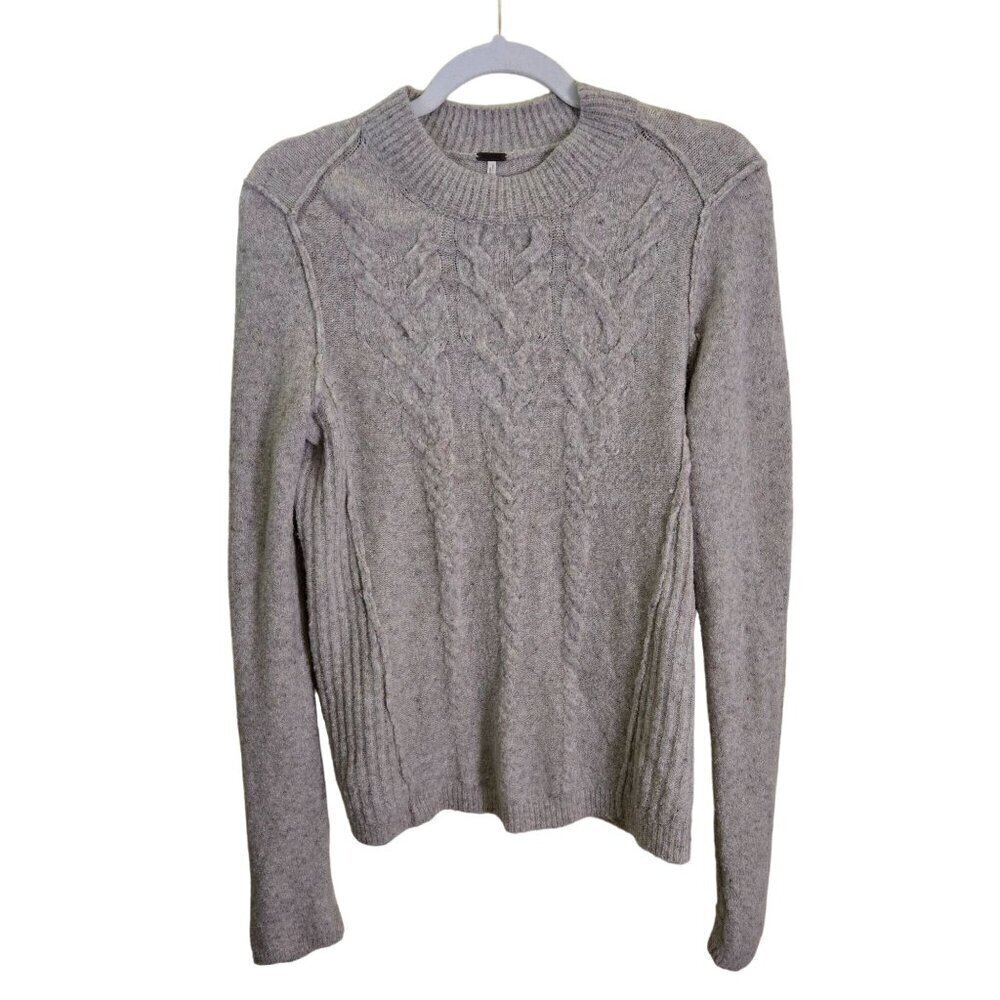 Free People Cable Knit Neutral Beige Wool Linen Blend Sweater Size M